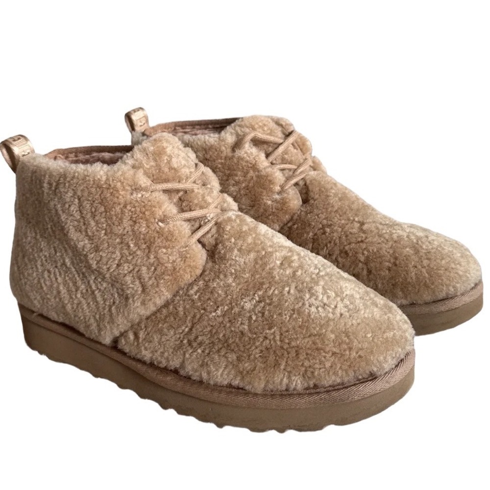 UGG Neumel Fluff Sand Tan Sheepskin Winter Chukka Boots 1120763 Womens 9 Mens 7
